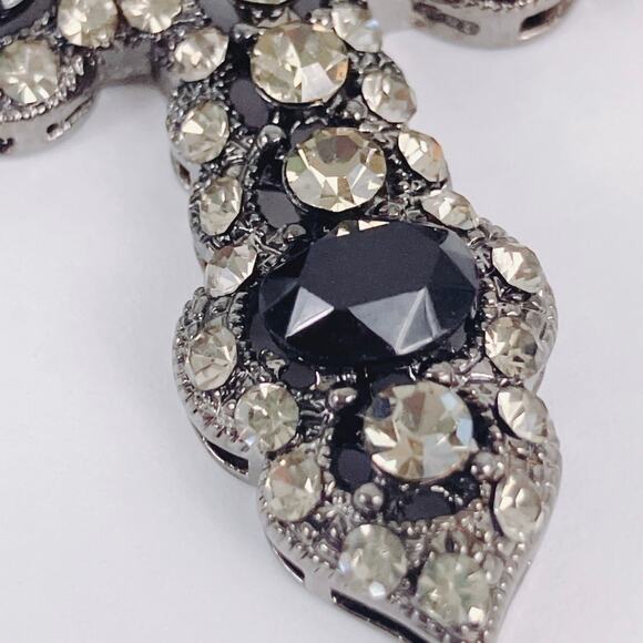 Gothic Cross Necklace Black Glass Rhinestone Silver Tone Statement Faith Pendant - Picture 7 of 13